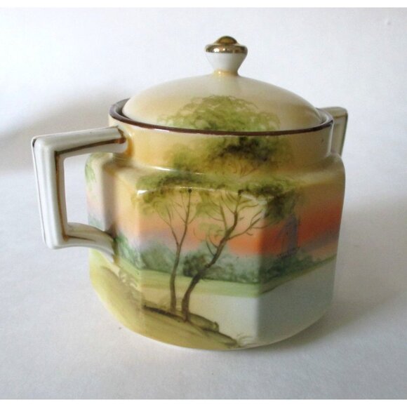 Vintage Nippon China Landscape Windmill Sugar Creamer Set Replacement Dinnerware - Picture 3 of 12